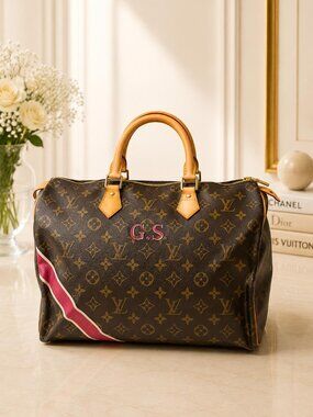 Authentic Louis Vuitton Speedy 35 Monogram Custom Painted Handbag Boston Bag